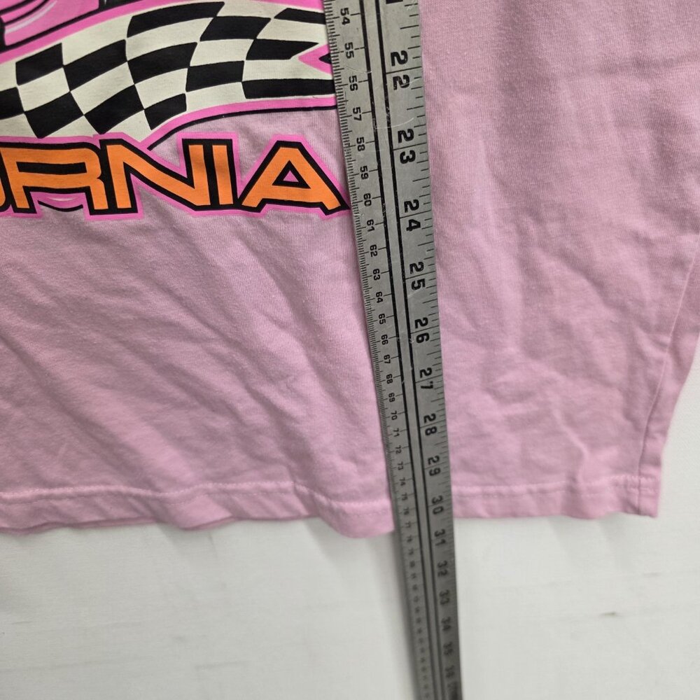 BARBIE CALIFORNIA T-SHIRT pink 80s race car checkered BIG LOGO FRONT BACK 2XL - Picture 6 of 7